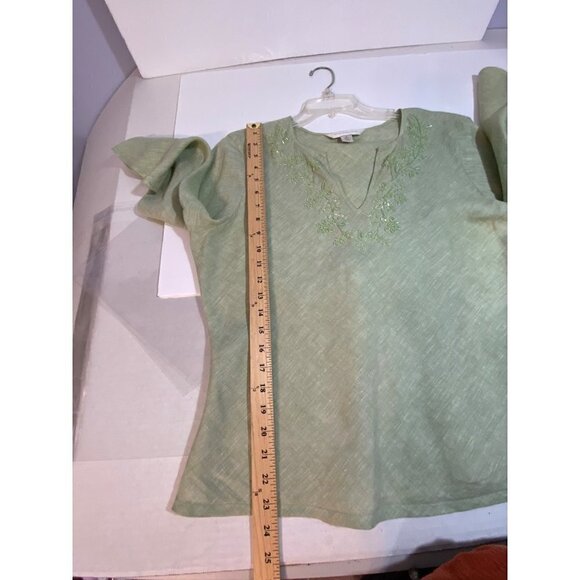 Petite Sophisticate Light Green 100% Linen Blouse with Beading Detail Size 14 - Picture 6 of 10